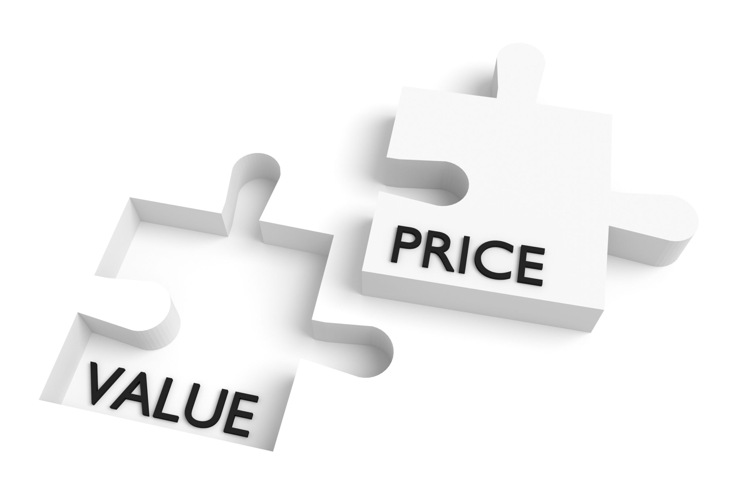 Missing puzzle piece, value and price, white Value and Price Puzzle Pieces