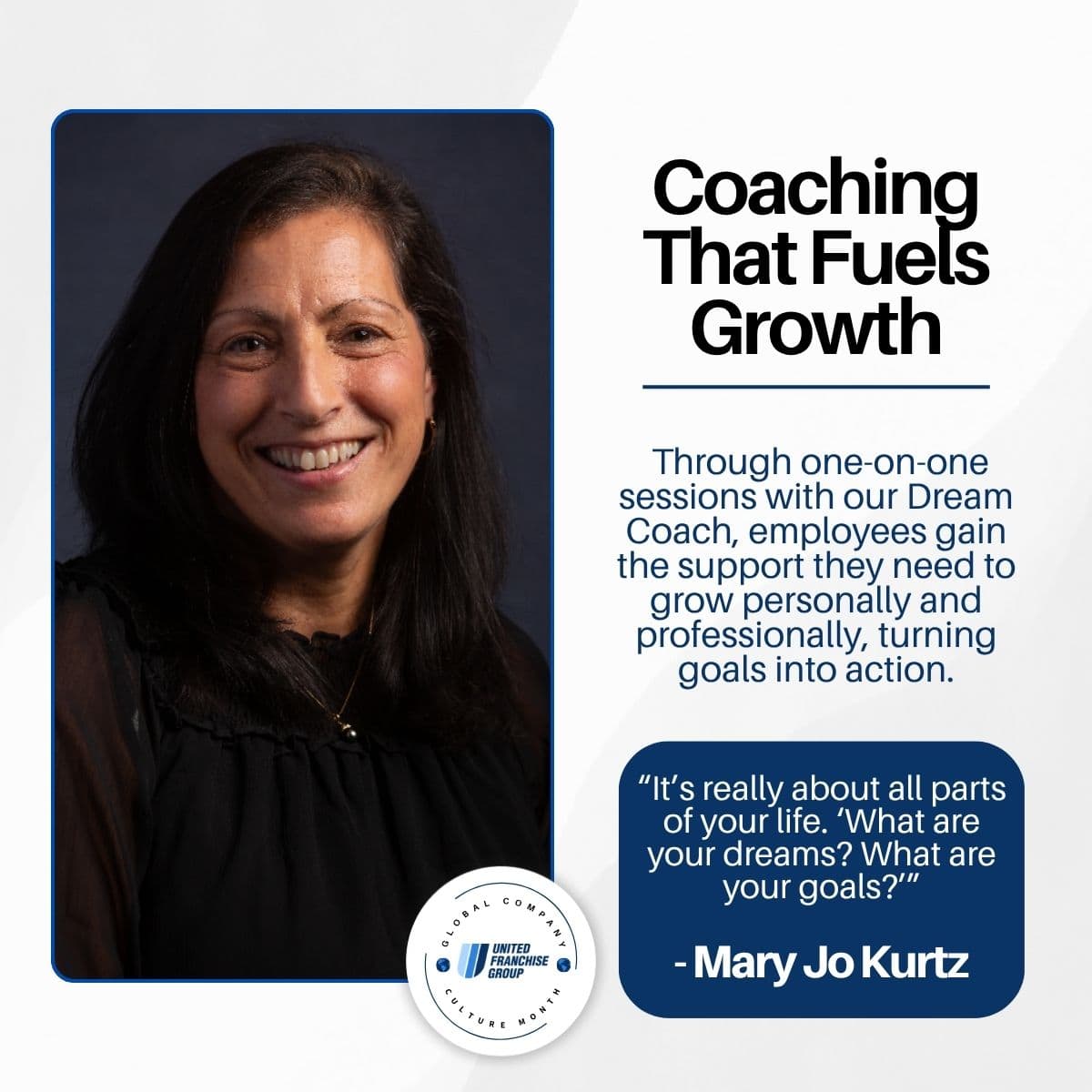Empowering franchise employees through personalized coaching programs by United Franchise Group for professional growth and goal achievement.